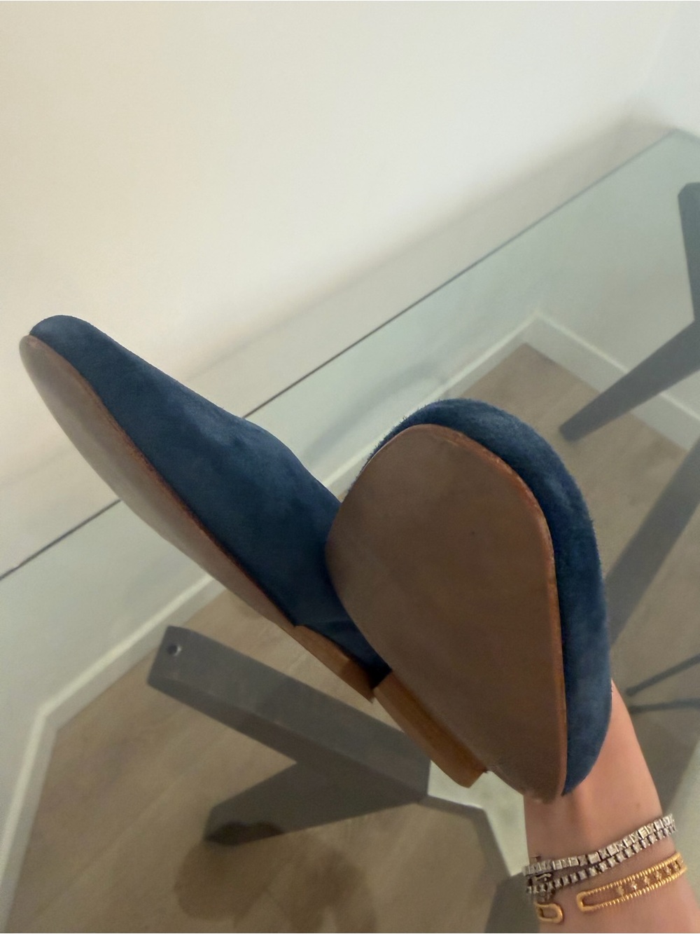 Lafayette 148 Navy Blue Suede Italian Leather Mule Flats EU 39 - Picture 10 of 11